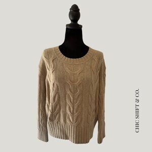 Banana Republic Cable Knit Merino Wool Crewneck Sweater | Beige | Size M